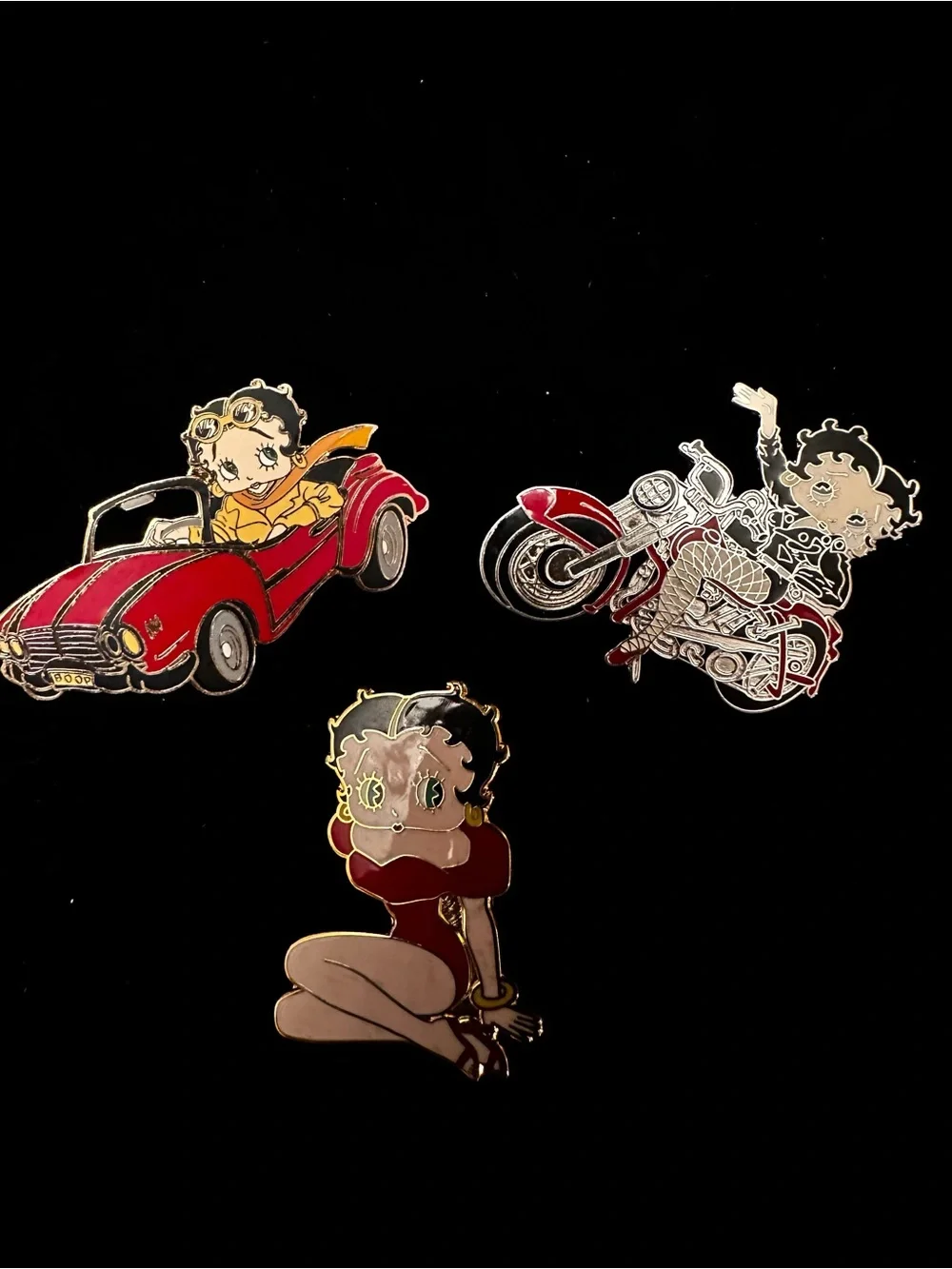 Vintage Betty Boop Enamel Pin/Brooch Lot - Red, Pink, Black Accents/8 pc Lot